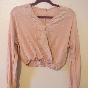 Peach cropped wrap shirt